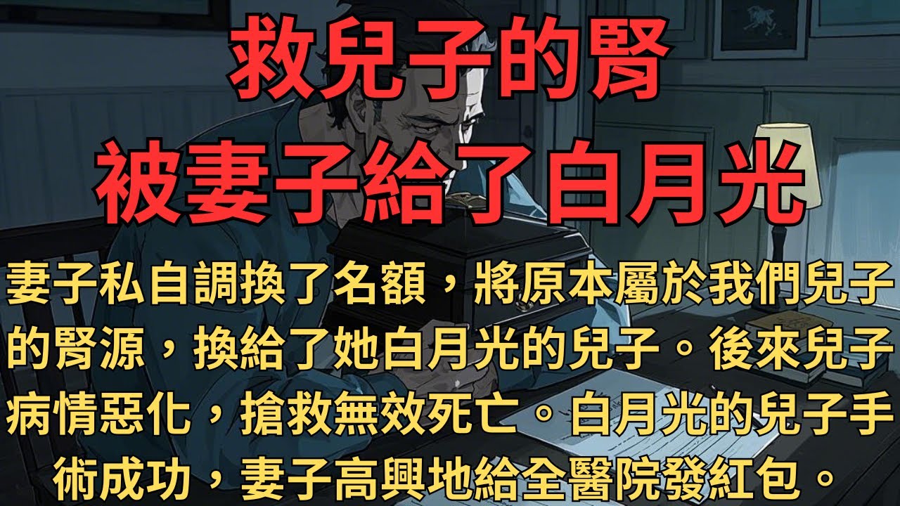 【完結】救兒子的腎被妻子給了白月光 | 妻子私自調換了名額，將原本屬於我們兒子的腎源，換給了她白月光的兒子。後來兒子病情惡化，搶救無效死亡。與此同時，白月光的兒子手術成功，妻子高興地給全醫院發紅包。
