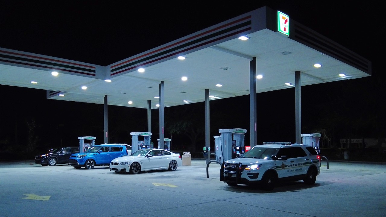 Gas Station Ambience - City Traffic Sounds at Night | Cars Passing By