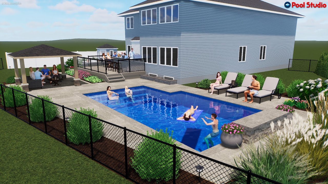 18 x 32 Inground Swimming Pool Design with Grand Entrance Staircase by Rideau Pools Ottawa