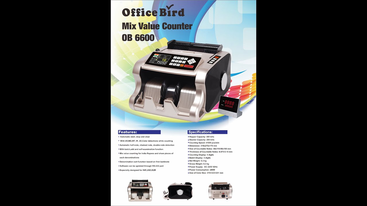 Office Bird OB 6600 Mix Note Value Counting Business-Grade Machine with Fake Note Detection