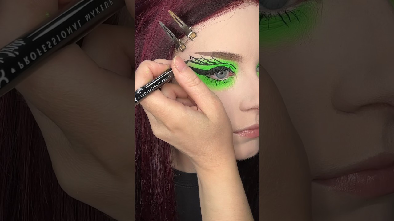 Neon green spider web makeup tutorial 🕸️💚