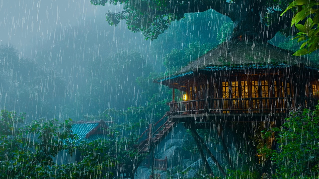 ADDIO INSONNIA in 3 minuti 🌧️ Pioggia Lenta e tuoni nella Foresta Avvolta dalla Nebbia