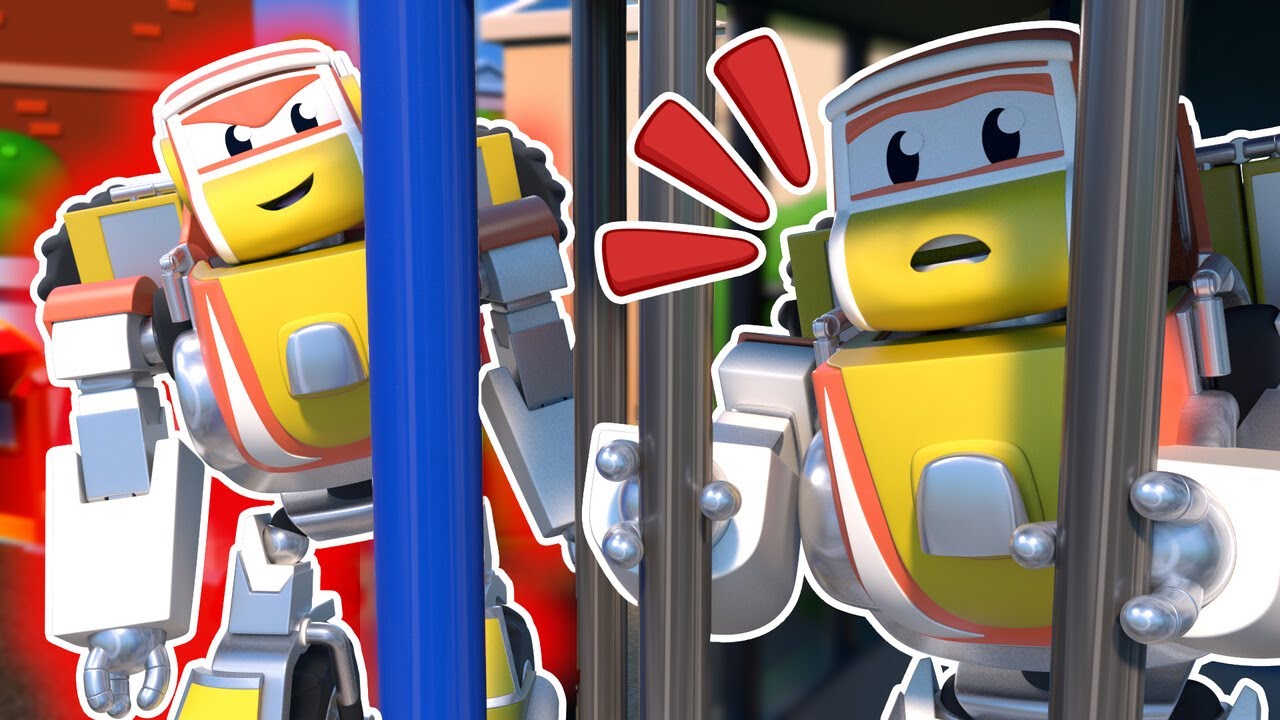 スーパーロボが牢屋に入れられた！悪党を捕まえるのは誰？｜ロボット＆パトカーの変身