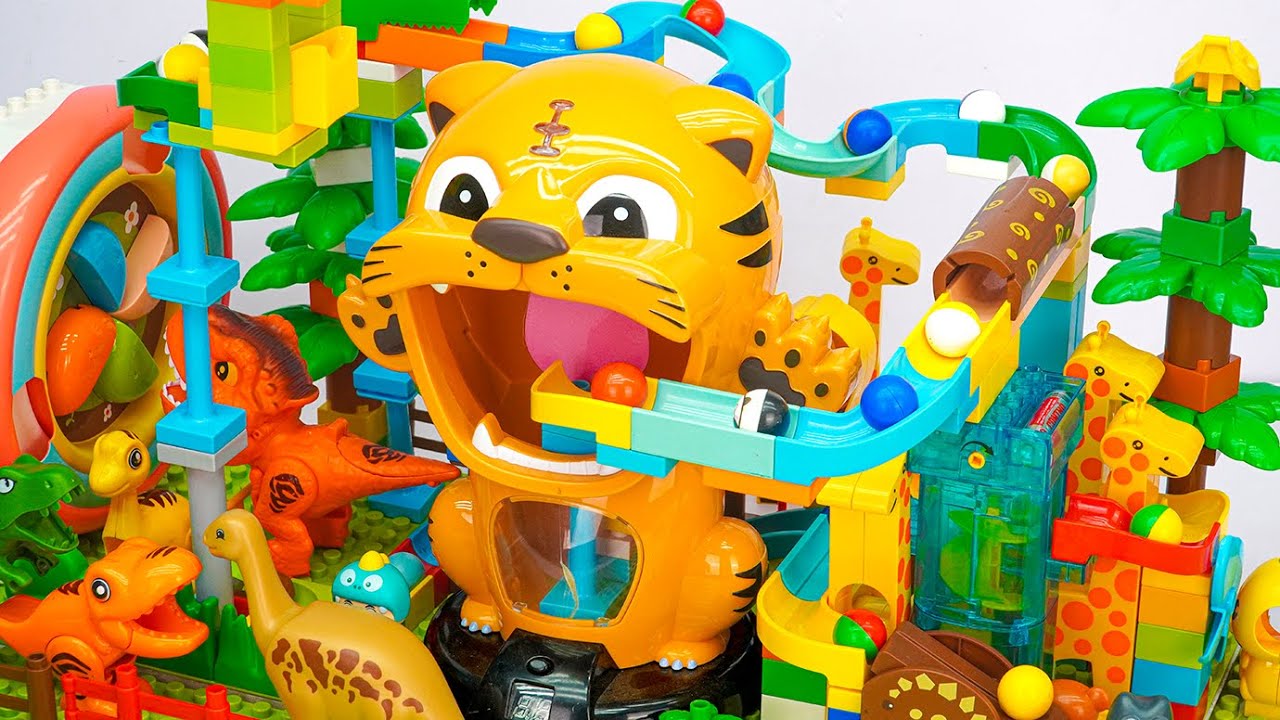 Relaxing ASMR Building Blocks Marble Run | Cute Animal-Themed Block Coaster Compilation