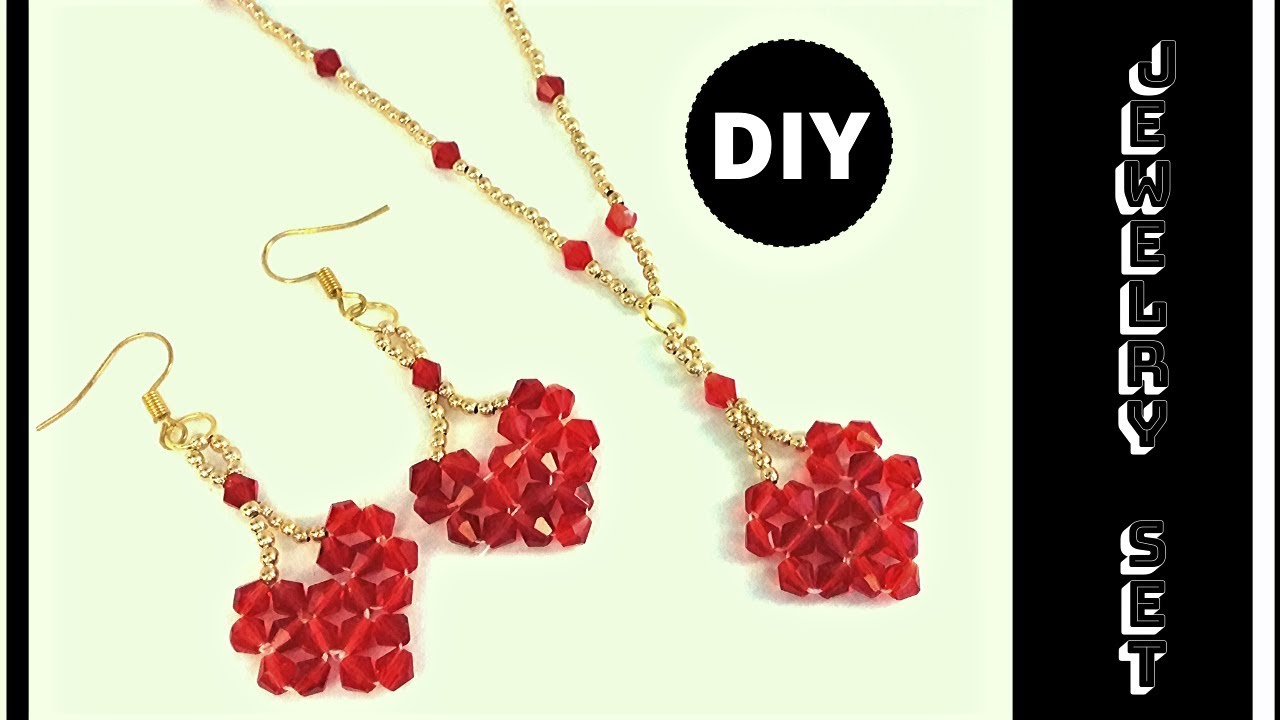 Valentine's Day jewelry set. DIY beaded jewelry. Beading tutorial. How to make jewelry