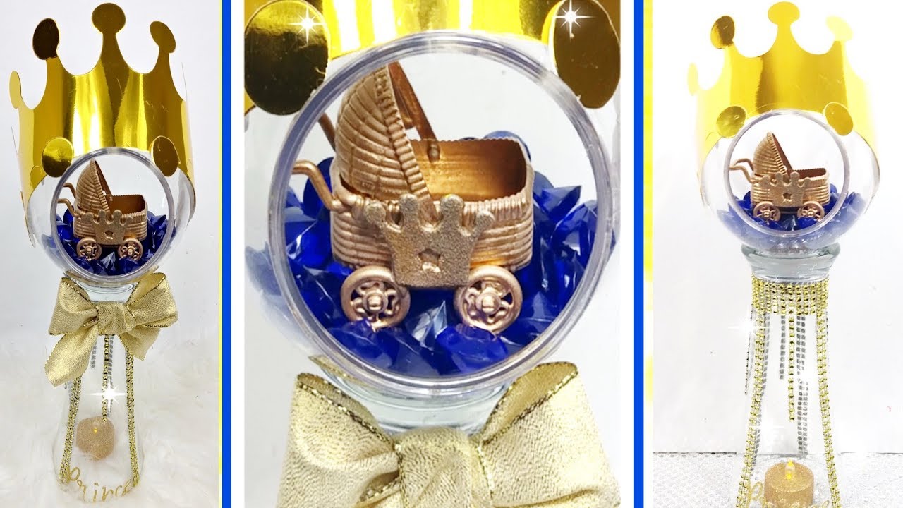 Royal Prince Baby Shower Idea Part 2 / Blue and Gold Baby Boy Bling Vase