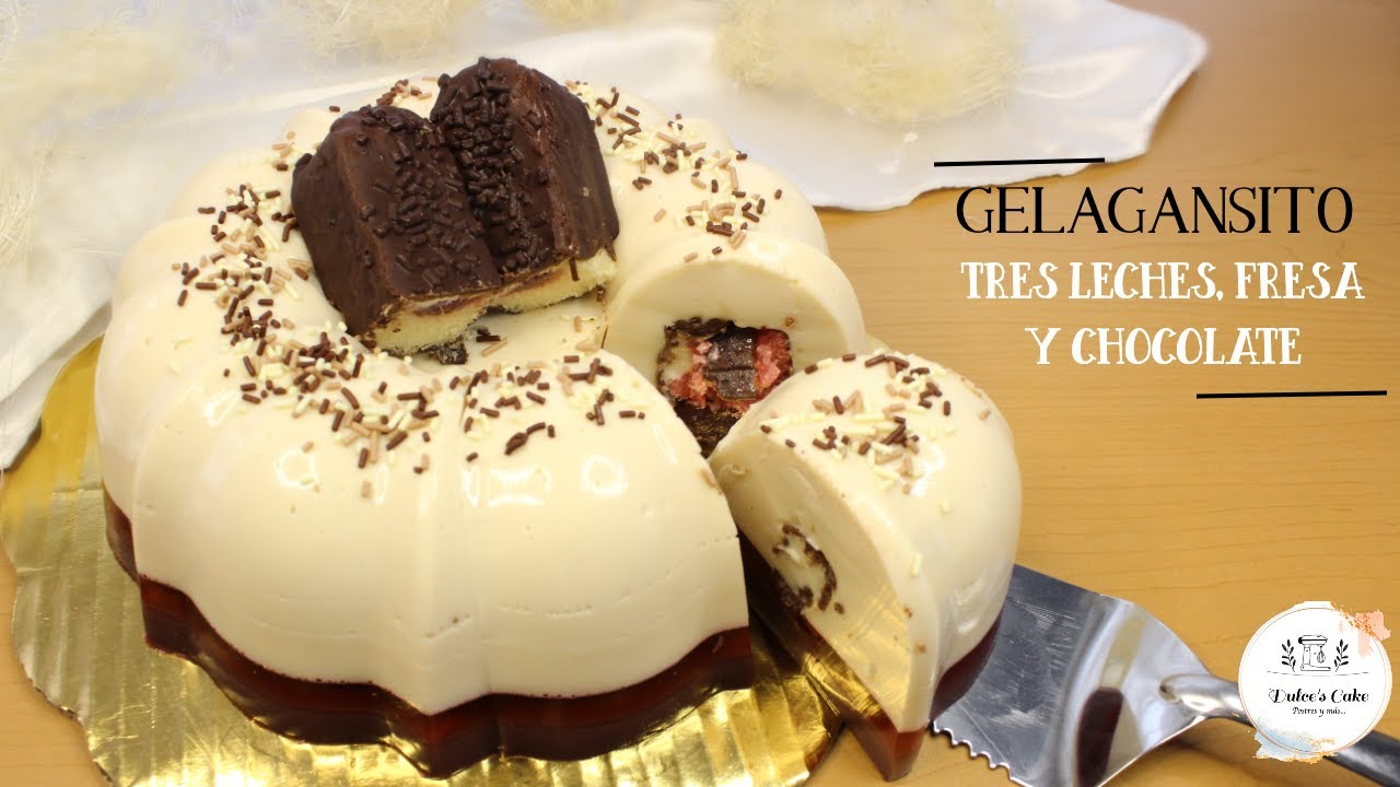 PREPARA UNA GELAGANSITO /TRES LECHES FRESA Y CHOCOLATE/ GELATINAS RELLENAS / DULCES CAKE