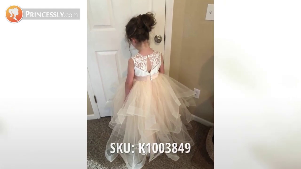 Sweetheart Lace Tulle Ivory Champagne Long Ball Gown Flower Girl Dresses | Princessly Dresses
