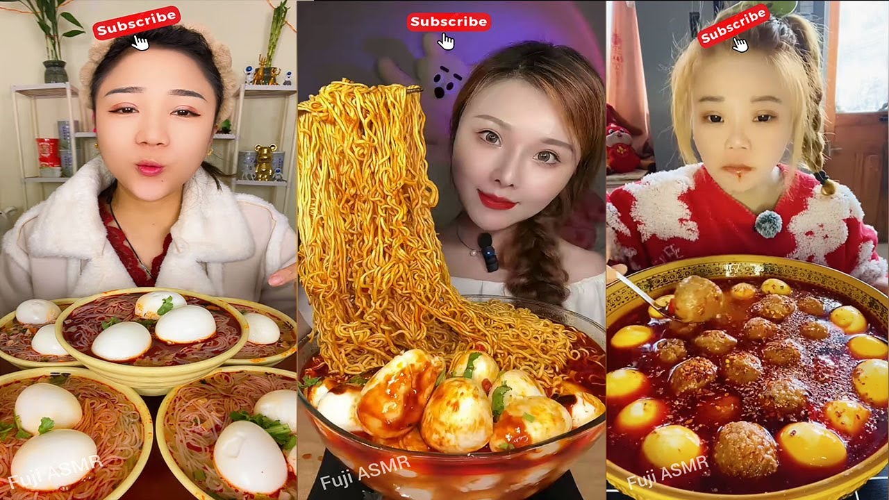 Fried Eggs And Noodle Soup With Spicy Sauce Noodles Eating Show