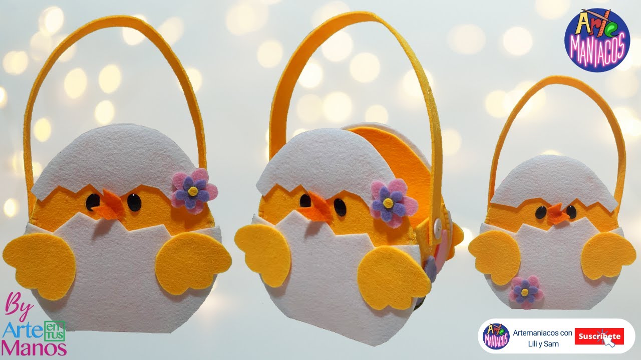 🔴Cómo Hacer POLLITOS DULCEROS en Fieltro, FÁCIL Con @ArtemaniacosconLiliySam  🐣🐣