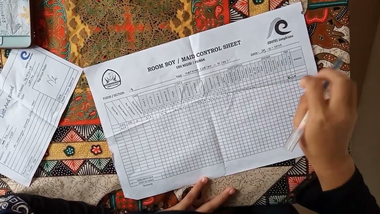 cara mengisi room boy / maid control sheet & lost and found