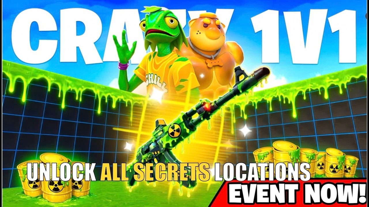 CRAZY 1V1 FFA ALL GUNS & RIDES MAP FORTNITE CREATIVE (PART 54) - FIND ALL NEW SECRETS LOCATIONS