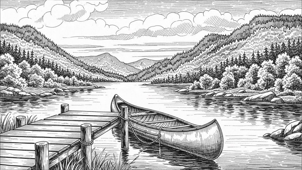 The Most Relaxing 4K ART TV Experience: Vintage Canoe Sketch | Musique Classique