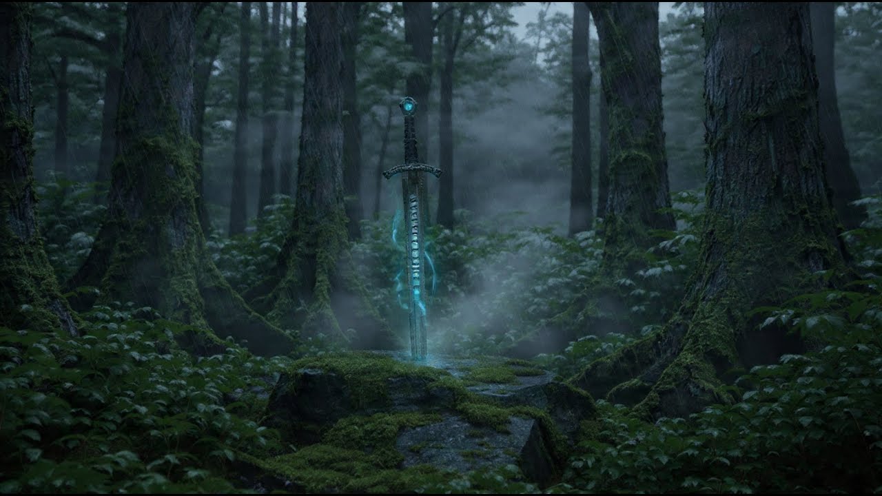 Sword in Hand: Medieval Fantasy Dark Forest with Rain Ambience