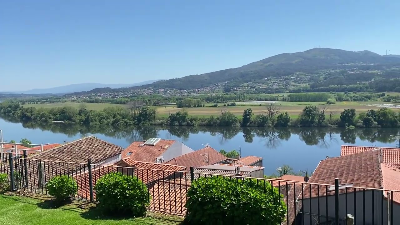 Camino Treks: Minho River from Valencia, Spain, Looking back into Portugal / Tui and the fort. 