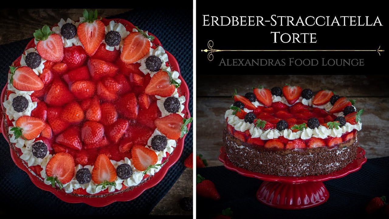 Erdbeer- Stracciatella Torte mit mega leckeren Biskuitboden/