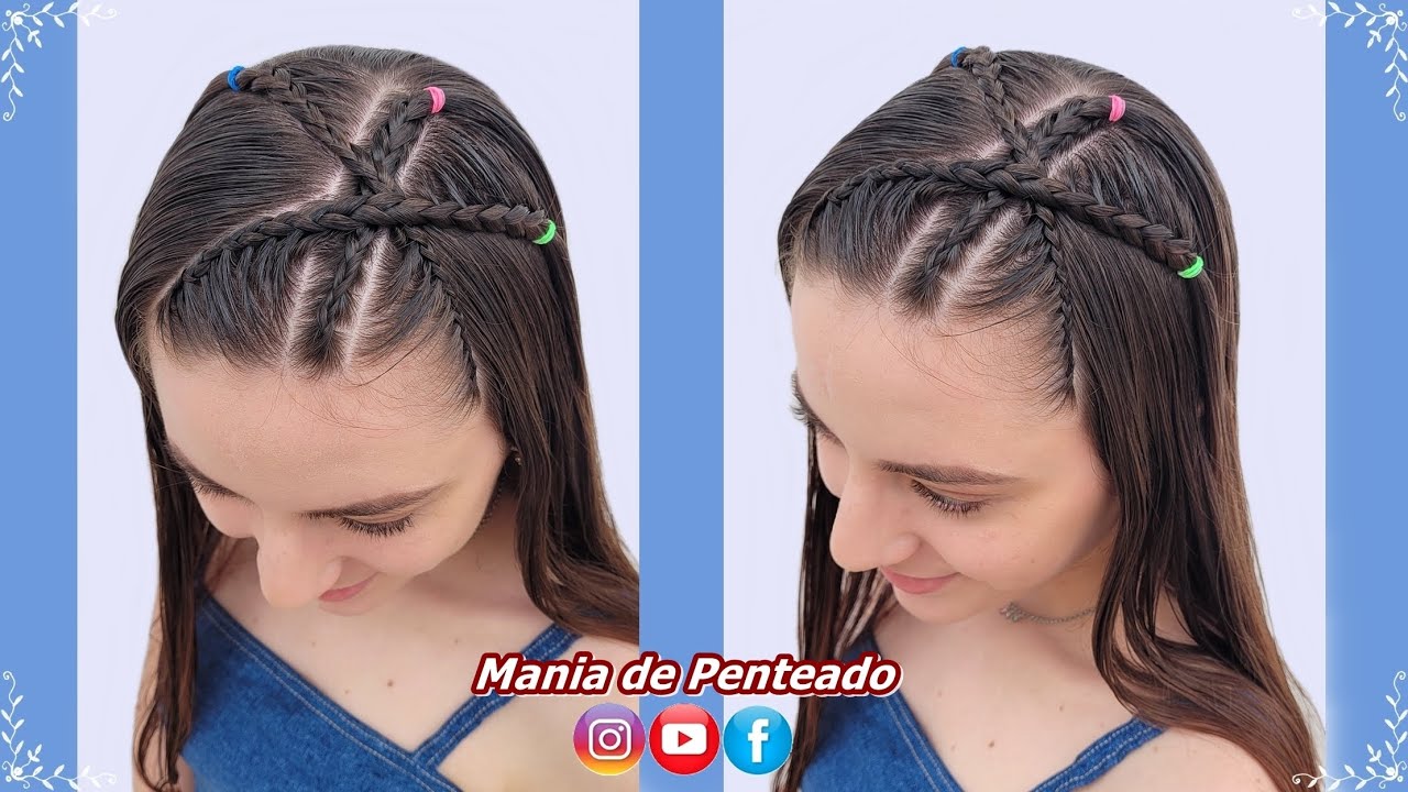 Penteado com Tranças Transpassadas e Cabelo Solto | Hairstyle with Braids for Girls.🥰