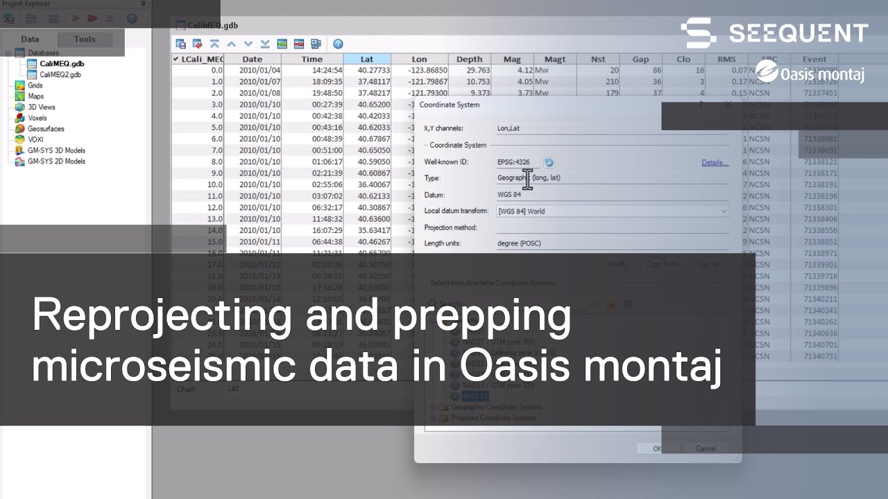 Reprojecting and prepping microseismic data in Oasis montaj