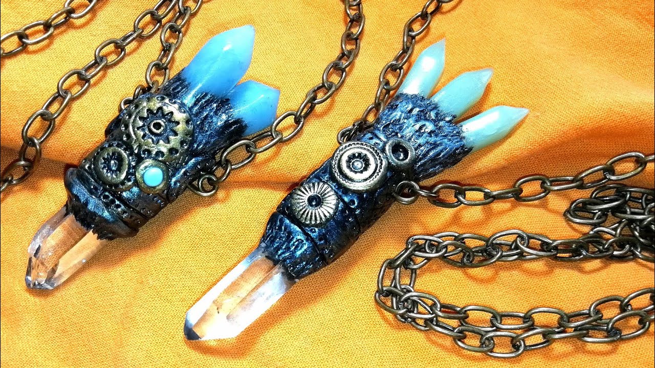 Crystal Wand Pendant! Polymer clay and quartz