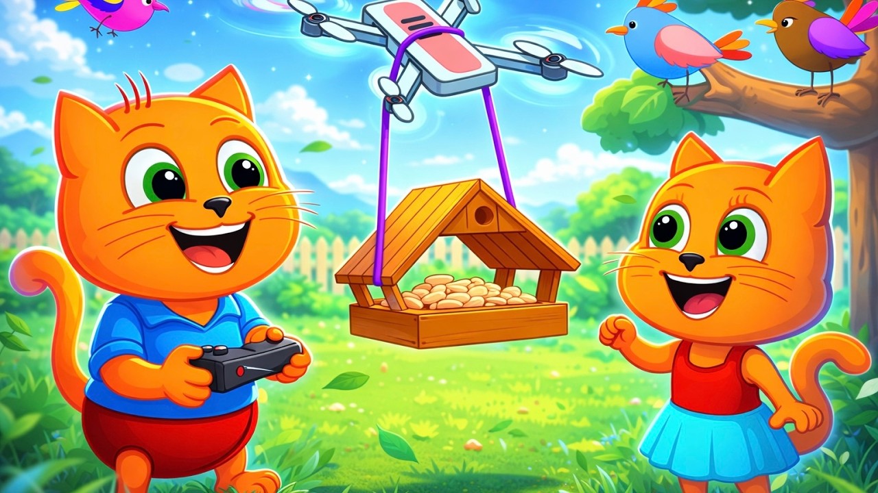 Cats Family in English - BIRD FOOD 🐦 Cartoon for Kids 4K