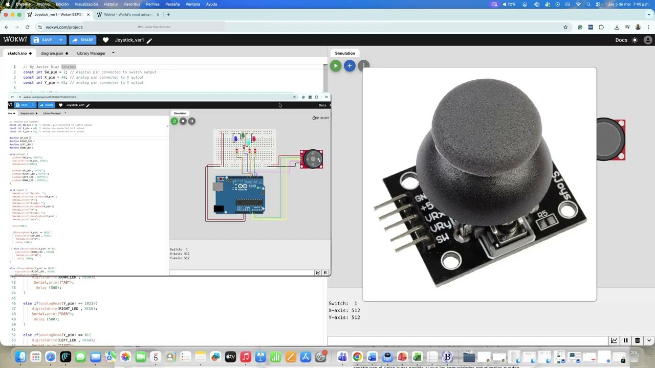 Wokwi: Manejo de un Joystick a través de leds y Arduino