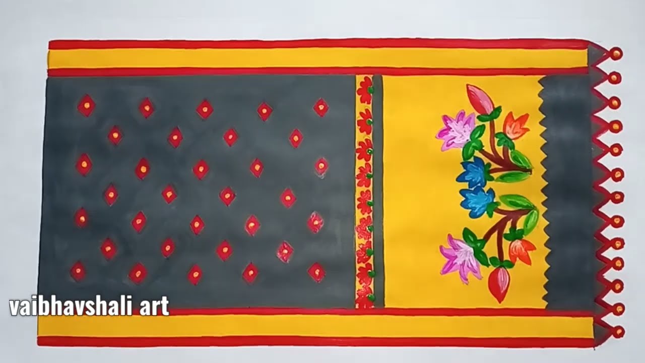 Saree design drawing with acrylic colours |Navratri special drawing saree design painting in acrylic