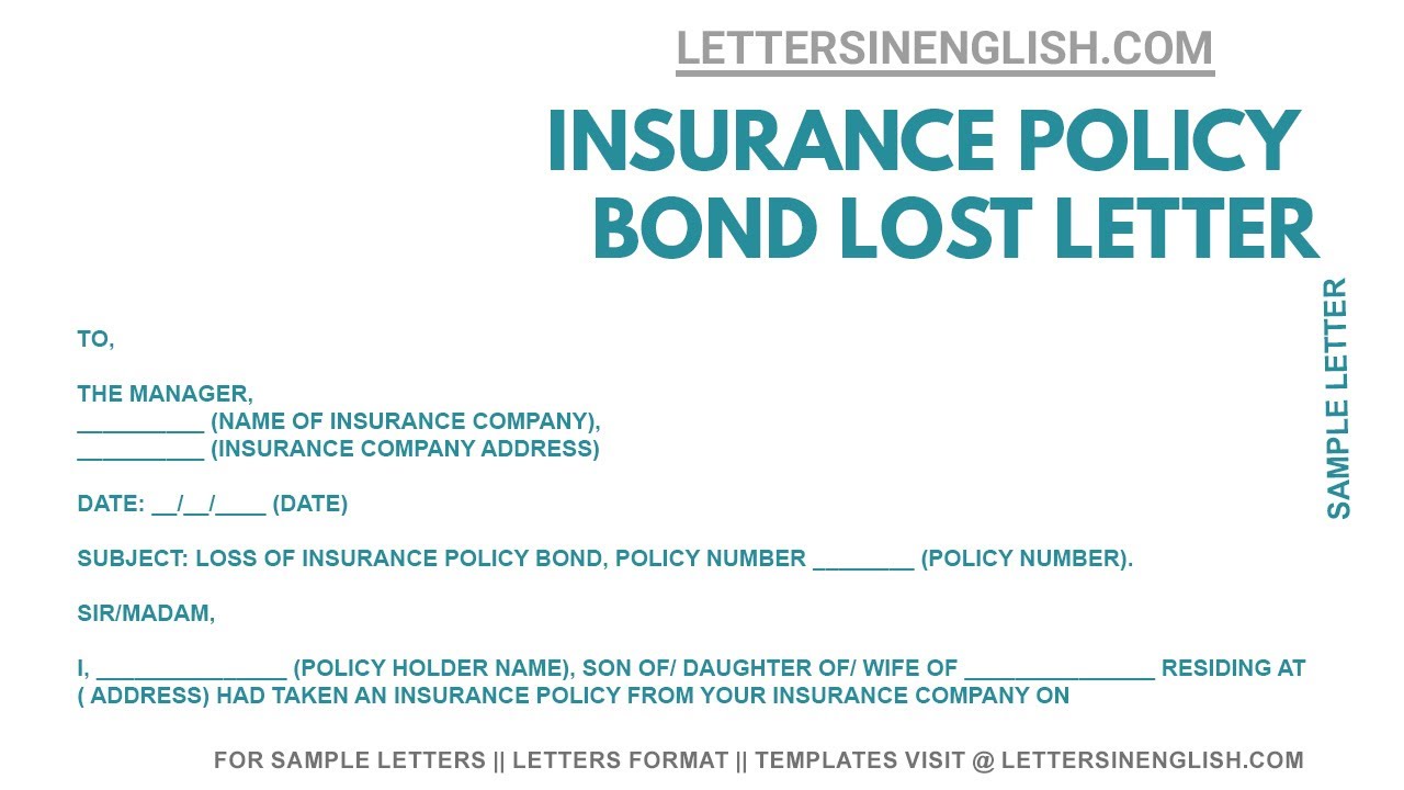 Insurance Policy Bond Lost Letter - Lost Insurance Bond | Letters in English