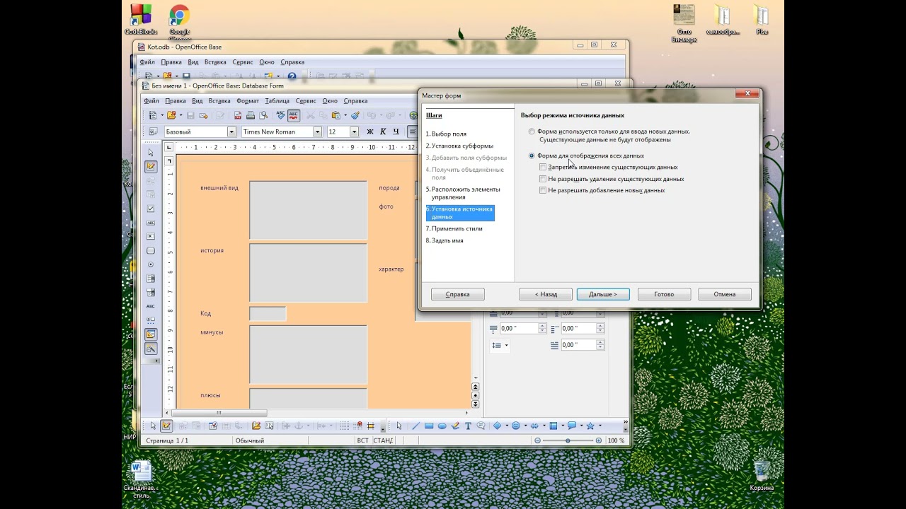 Создание форм с помощью мастера в OpenOffice