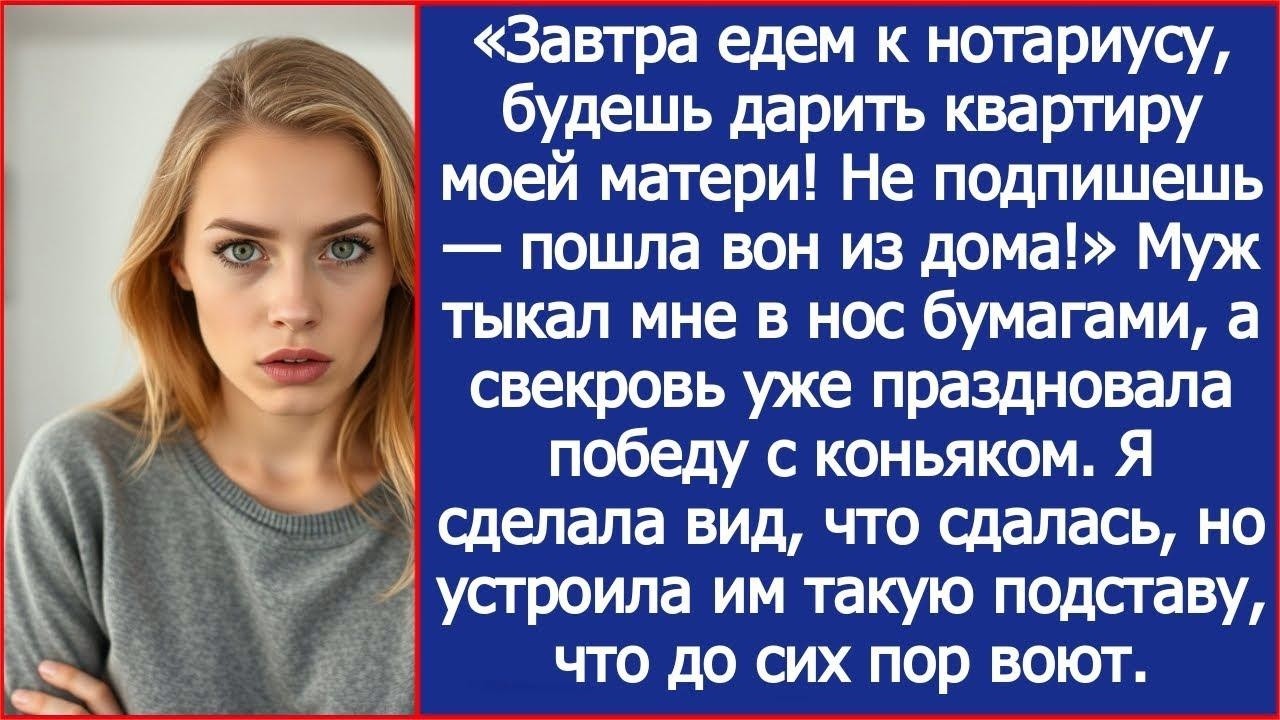 «Завтра едем к нотариусу, будешь дарить квартиру моей матери!» Заявил муж