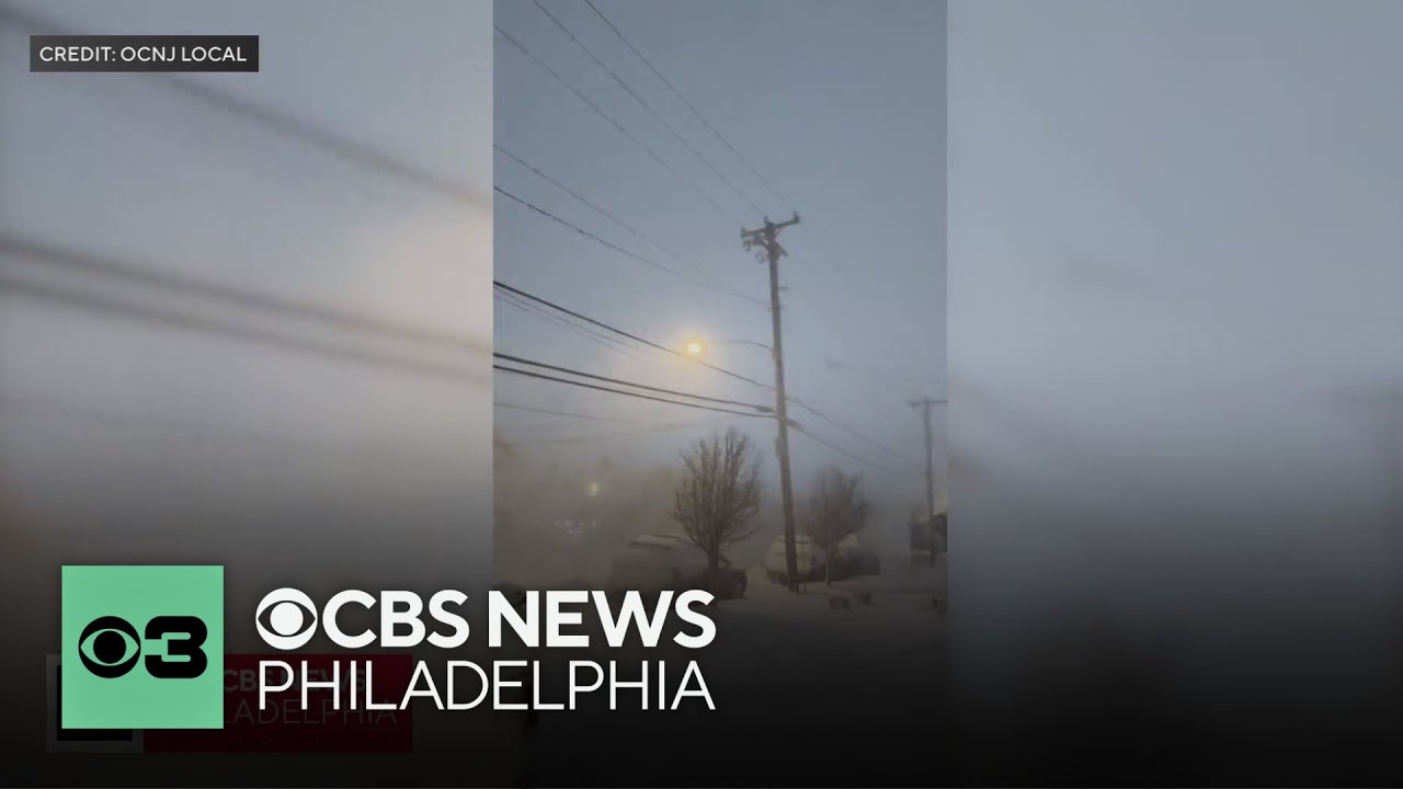 Power lines spark in Ocean City, New Jersey, during blizzard
