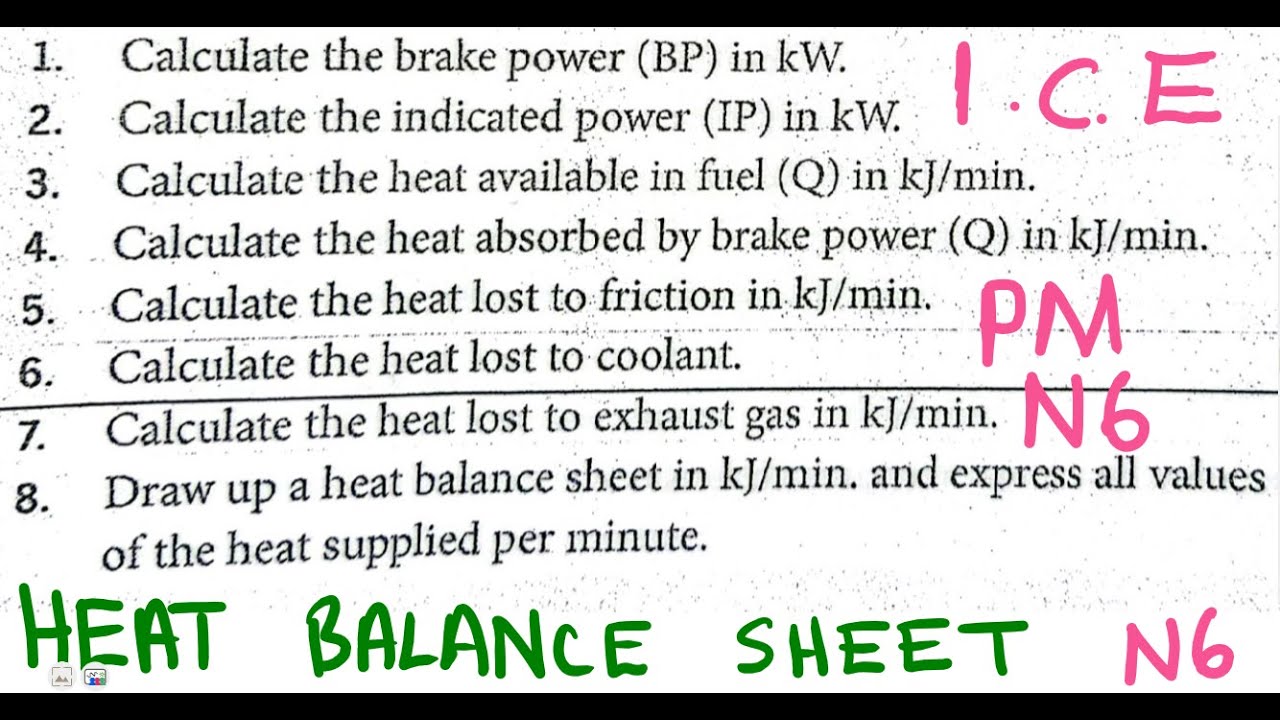 Power Machines N6 Internal Combustion Engines - Heat Balance Sheet @mathszoneafricanmotives