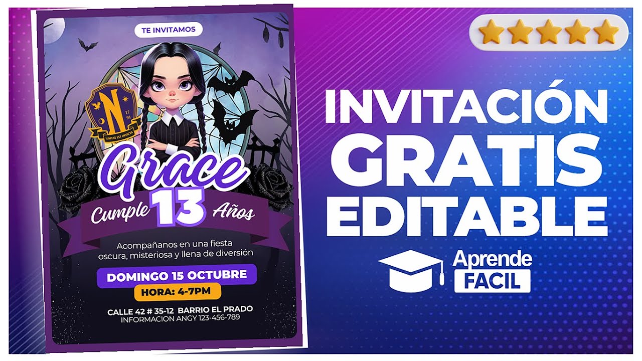 Como hacer invitacion animada de Miercoles addams  para enviar por whatsapp en canva