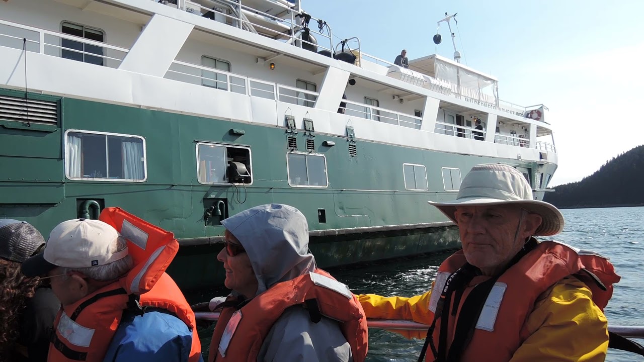 M/V Wilderness Adventurer Alaska cruise May 2019. Skiff boat adrift returning to mother ship.