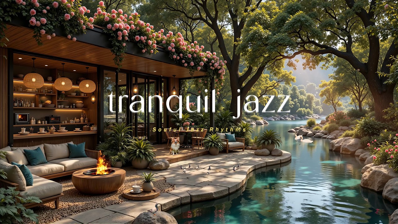 Tranquil Riverside Jazz Café Ambience | Soft Jazz With Forest Sounds for Work, Focus & Unwind