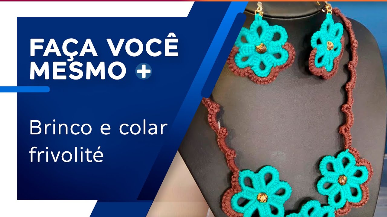 Brinco e colar em frivolite por Milena Teixeira