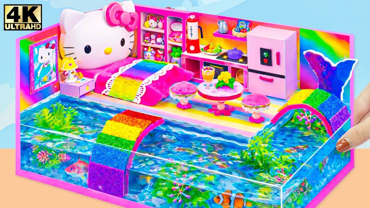 Make Hello Kitty Aquarium House with Bedroom, Kitchen & Fish Bridge for Two ❤️ DIY Miniature House