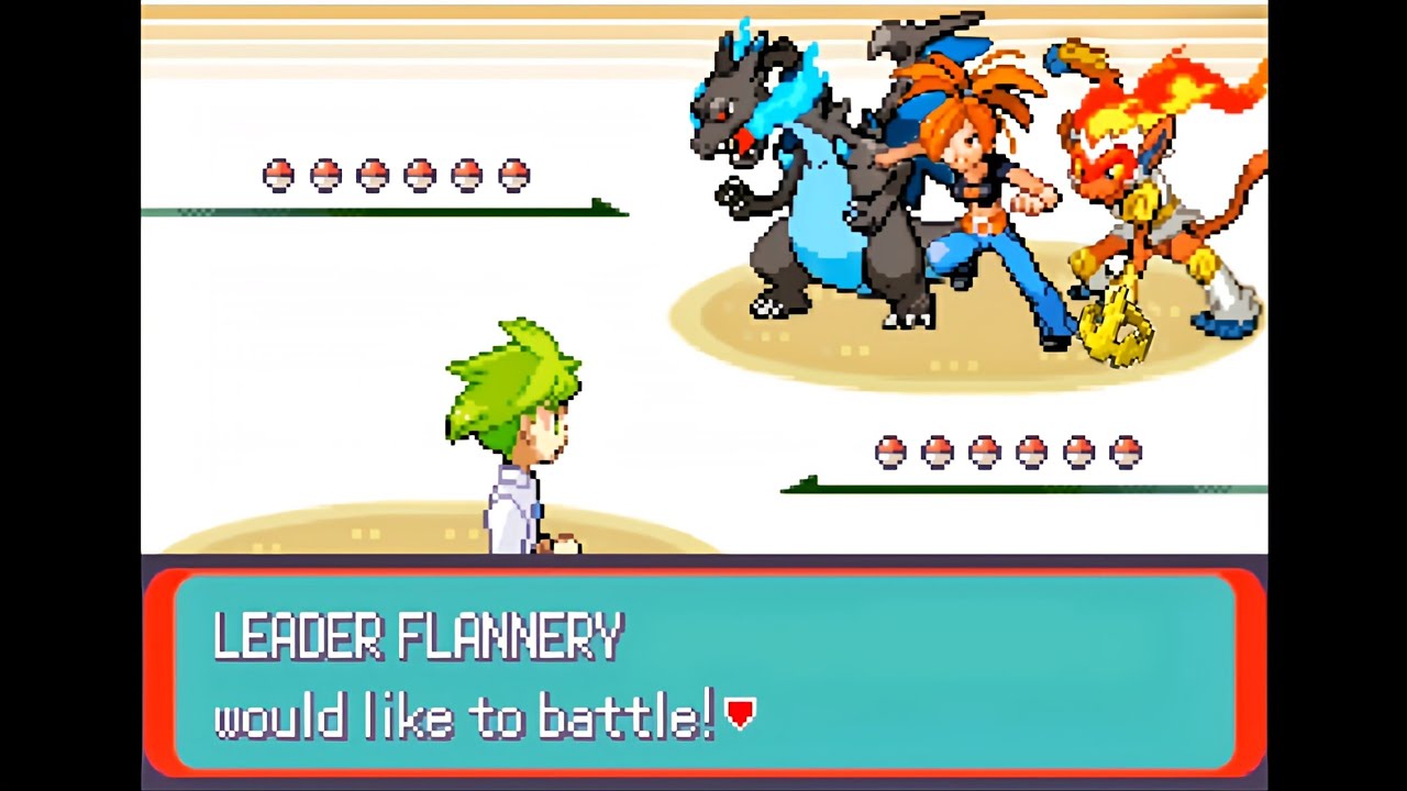 Pokemon Emerald: Wally's Quest - Leader Flannery Rematch @ Lavaridge, Postgame (Doubles, Hard Mode)