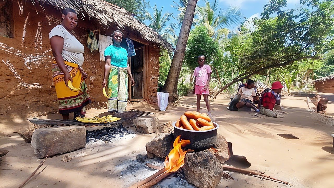 African Village Sunrise Magic! We Roasted Plantains, Maize & Sweet Potatoes with Love and Joy ❤️🔥