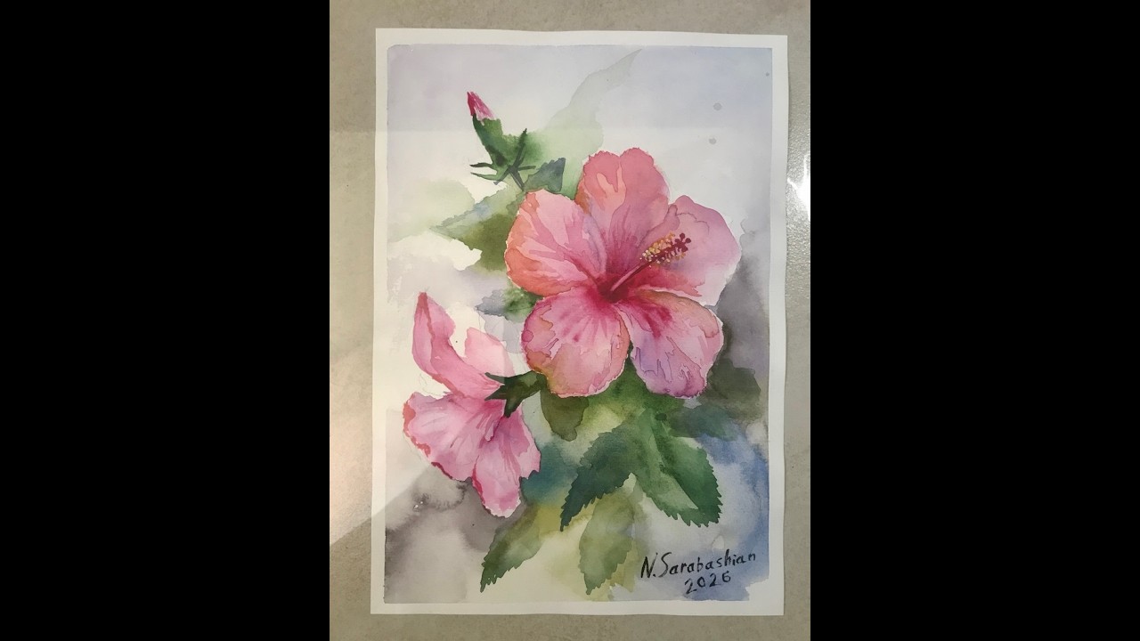 Cómo pintar un hibisco en acuarela | Paso a paso; Рисуем цветок гибискуса акварелью | Простой урок