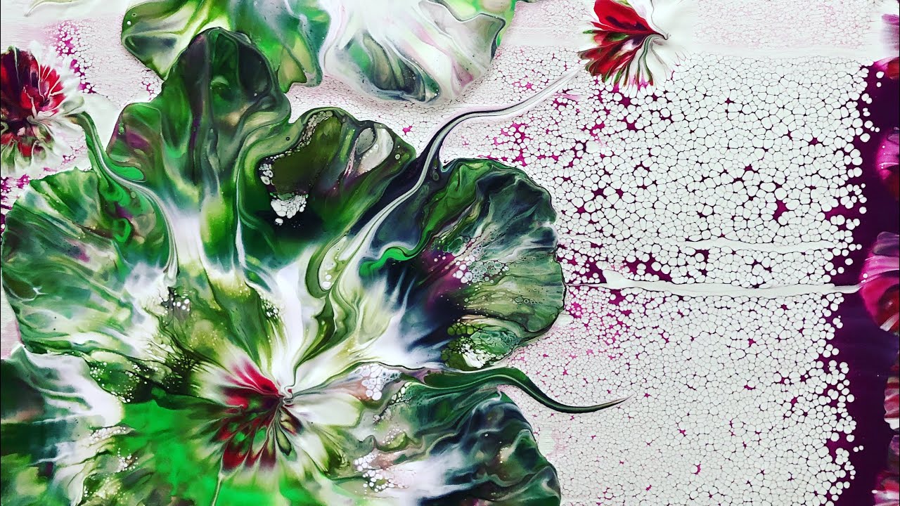 EASY~STUNNING 🤩 PUDDLE POURED Botanical effects~ LUSH SHADES OF GREEN~ FAB RESULT SOMETHING SPECIAL