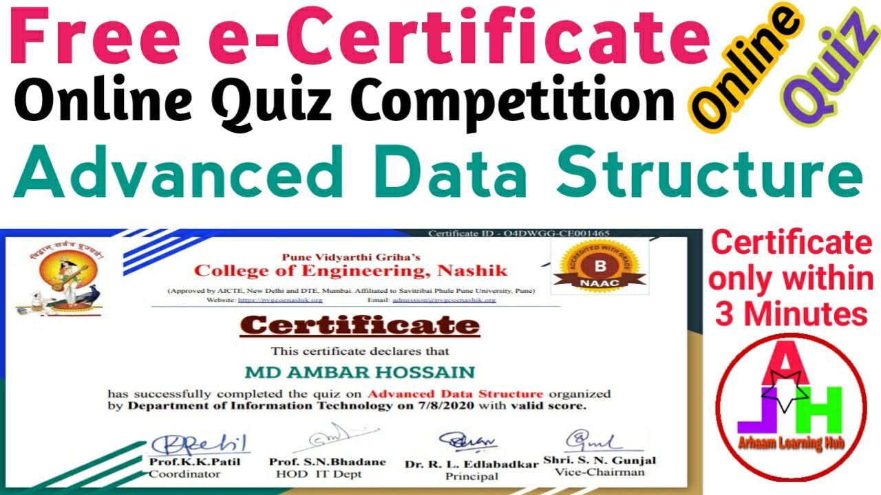 Quiz on Advanced Data Structure | Online Quiz | OnlineQuizCertificate | Online Quiz Free Certificate