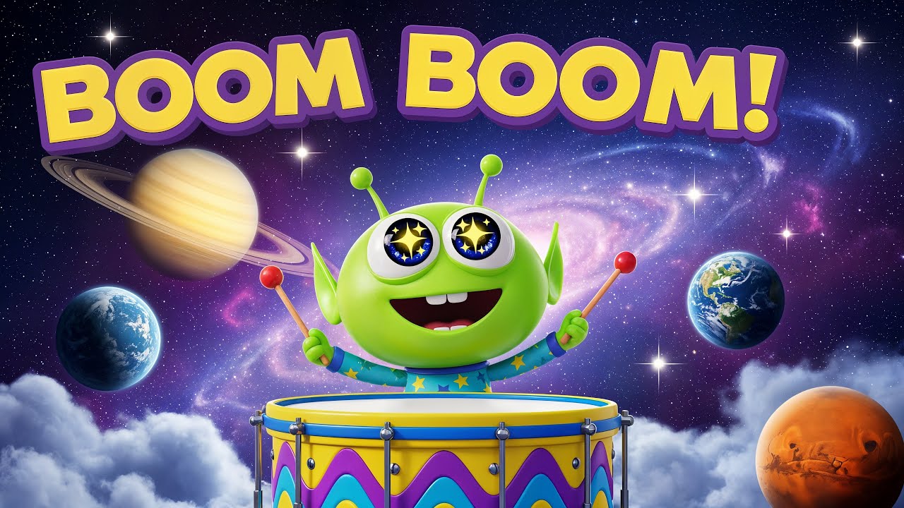 Boom Boom Ruimte Trommels 👽🥁 | Vrolijk 3D Kinderliedje