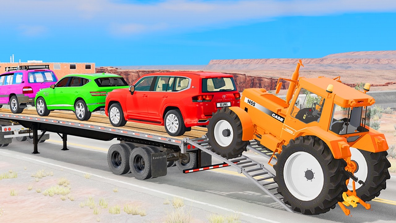 Flatbed Trailer McQueen | Transportation with Truck - Pothole vs Car #70 | BeamNG.Drive Gameplay