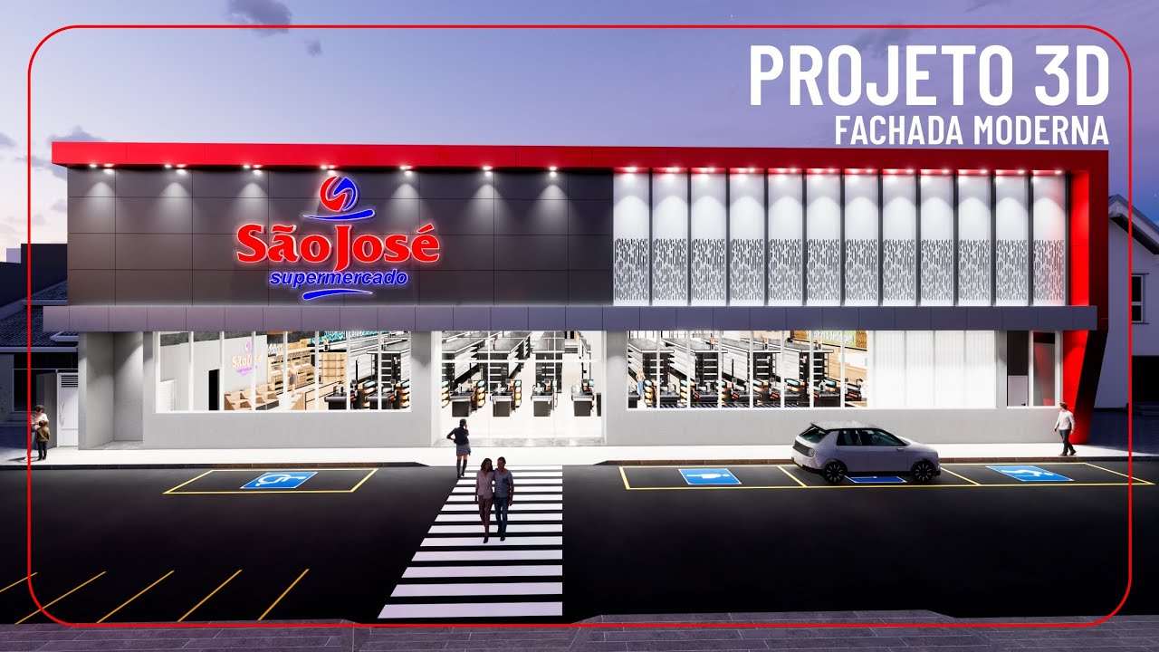 Fachada Supermercado | #fachadamoderna #supermercado #letters #facade #scketch #enscapeforsketchup