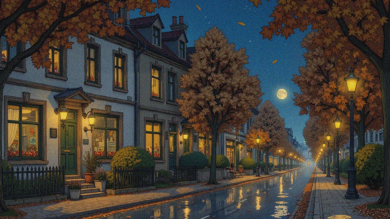 it's cozy european street corner at night | vintage oldies playing in another room