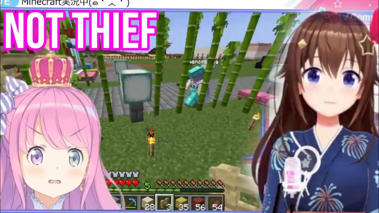 Tokino Sora Giggling At Luna Stealing Her Bamboo Right In Front Of Her | Minecraft  [Hololive/Sub]