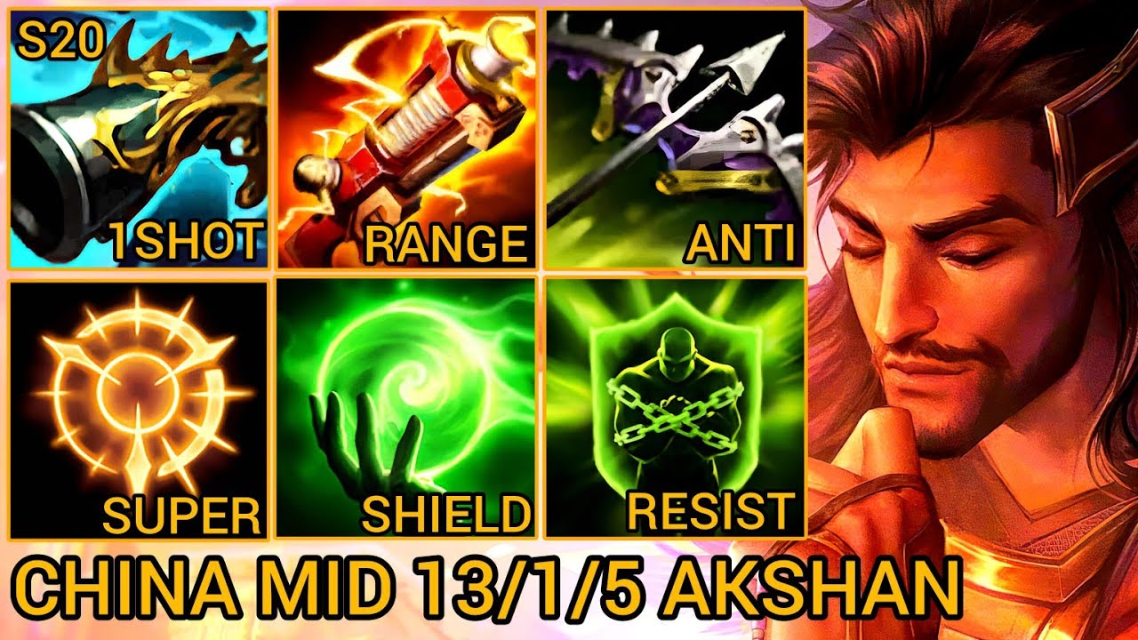 Challenger Top 4 Akshan MVP Mid Lane 13/1/5 - China Wild Rift New Meta Build & Runes By Tiarty