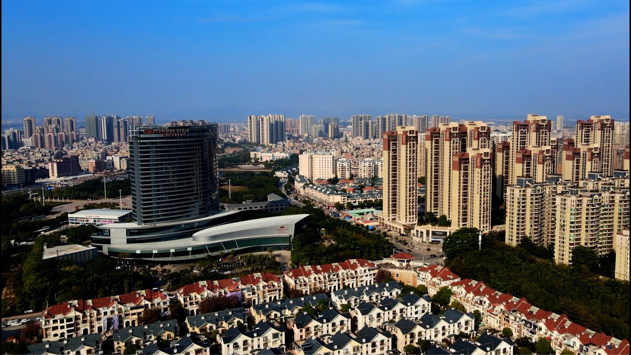 航拍惠州惠城区水口鹿江江滨地带，惠城又一房产开发密集地带。