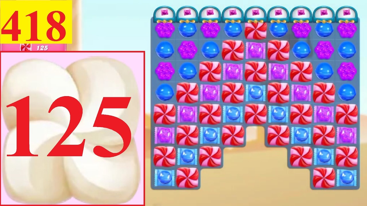 Candy Crush Saga Level #418 no booster sugar stars 125 frostings!!!