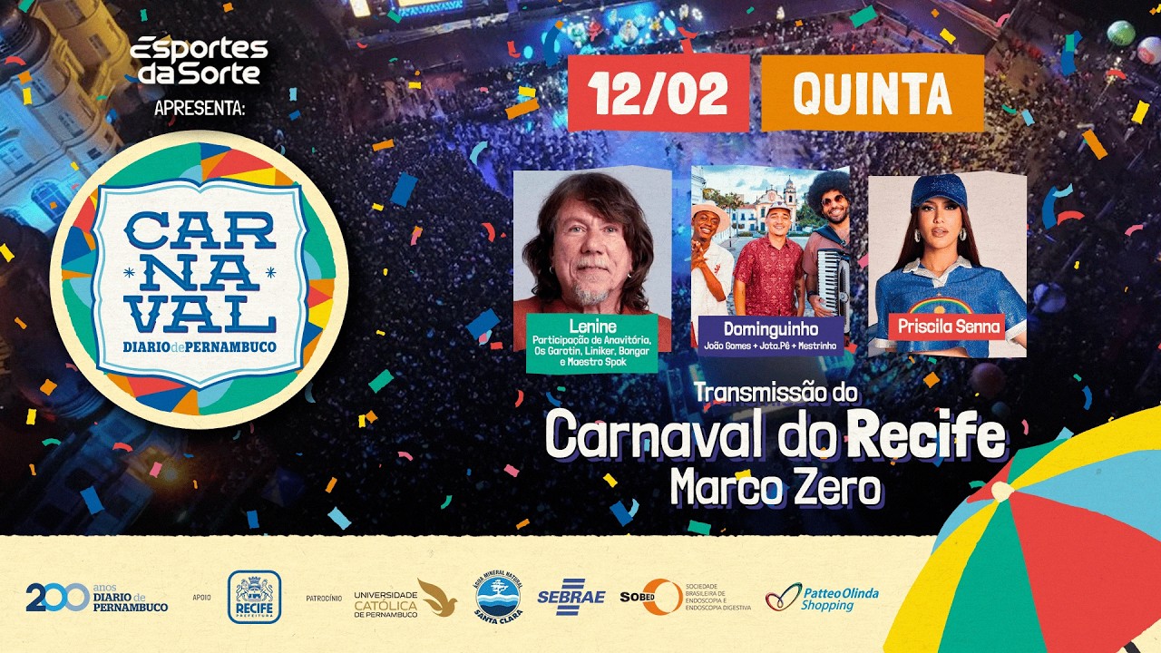 Carnaval 2026 do Recife: veja ao vivo os shows do Marco Zero nesta quinta (12)